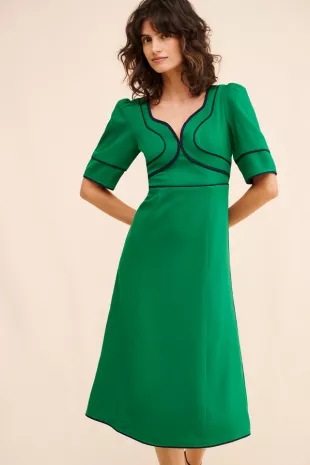 Sonia Contrast Piped Midi Dress