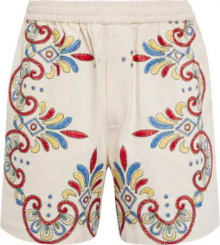 White & Multicolor Paisley Shorts