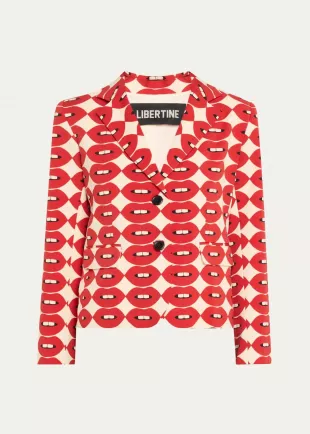 White.Red French Kissing Printed Blazer