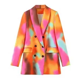 Tie-Dye Hit Color Double Breasted Blazer
