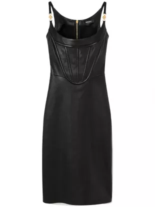 Corset-Style Leather Midi Dress