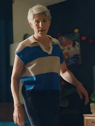 Riot Women Rosalie Craig Tamsin Greig Blue and White Top