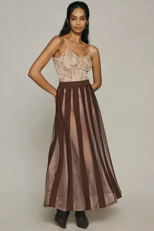 Sheer Pleated Maxi Skirt