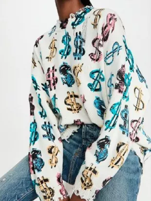 Ironheart Lyric Ross Multicolor Dollars Print Sweater