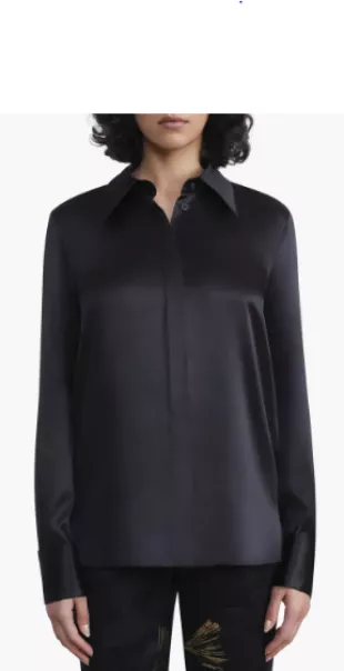 French Cuff Silk Button-Up Blouse