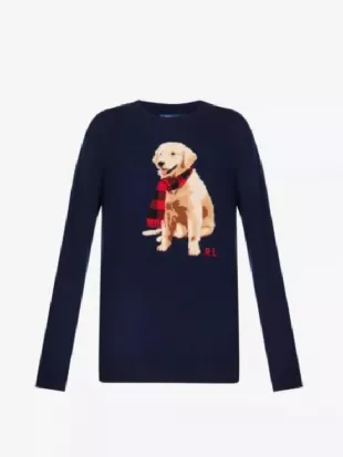 Made In Chelsea S30 Ollie Locke Dog Printed Blue Jumper
