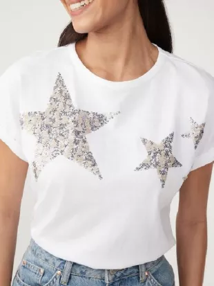 Frauds 2025 Elizabeth Berrington Silver Star Embellished Tee