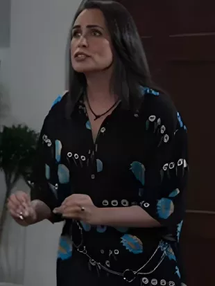 Rena Sofer General Hospital 2025 Black Abstract Floral Shirt