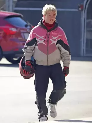 Crime 101 Barry Keoghan Pink Biker Hybrid Jacket