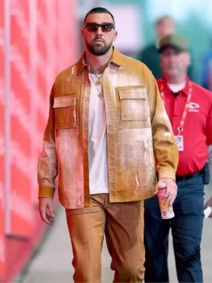 Travis Kelce Commanders vs Chiefs 2025 Orange Fendi Denim Jacket