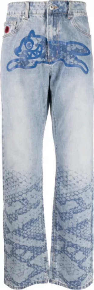 Blue Snakeskin Print Running Dog Jeans