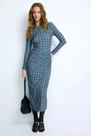Polka Dot Draped Pencil Dress