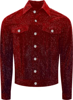 Red Allover Crystal Denim Jacket