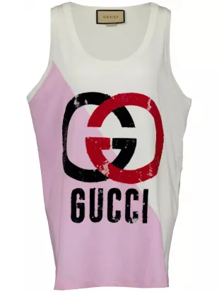 Pink & White Split Sequin GG Tank Top