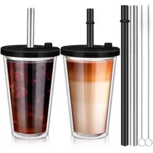 2 Pack 16oz Reusable Iced Coffee Cups