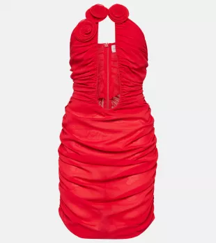 Silk-blend Floral Appliqué Mini Dress