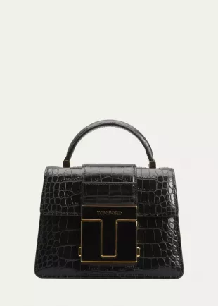 Mini Shiny Croc-Embossed Top-Handle Bag