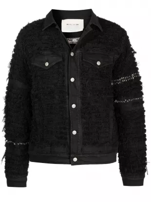 Black Shredded & Studded Denim Jacket