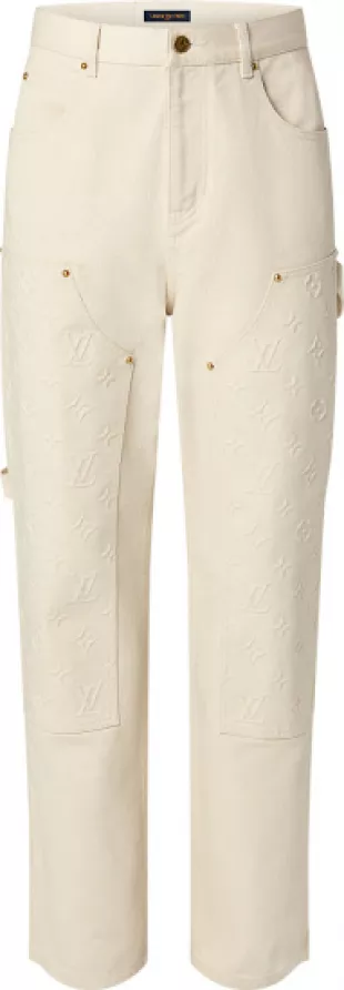 Cream Monogram Workwear Jeans
