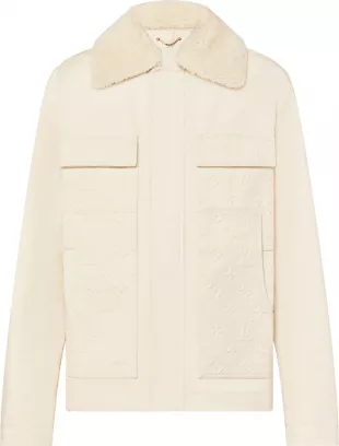 Cream Shearling Collar Workwear Jacket