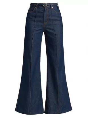 Belted High-Rise Wide Flare Jeans