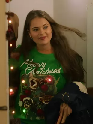 A Royal Icing Christmas Ellise Roth Cat Graphic Sweater Green