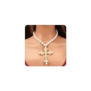 Gothic Cross Pearl Pendant Necklace