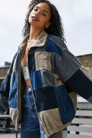 Patchwork Corduroy Harrington Jacket