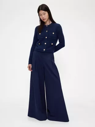Mid Rise Pleated Baggy Trousers