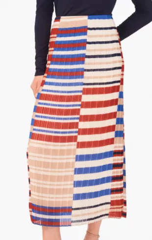 Pleated Colorblock Stripe Maxi Skirt