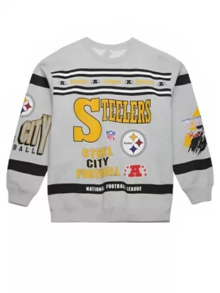 Pittsburgh Steelers Heather Grey All Over Print Vintage Sweatshirt