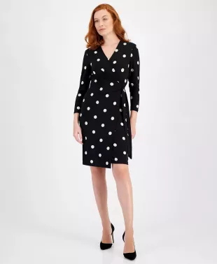 Plus Size Polka Dot Wrap Dress