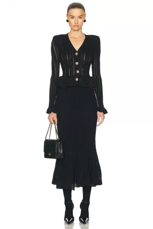 Black Knit Peplum Midi Dress