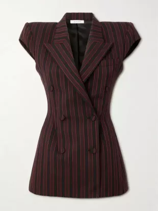 Double-Breasted Striped Wool Blazer Red