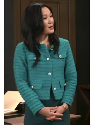 Beyond the Gates 2025 Ellie Wang Teal Tweed Jacket