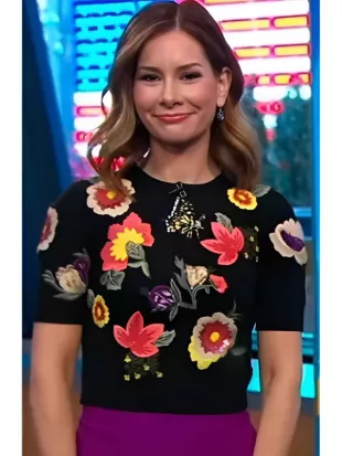 Good Morning America Rebecca Jarvis Black Floral Embroidered Sweater