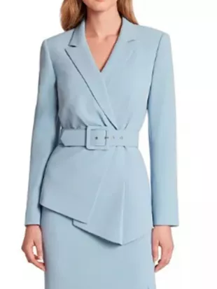 Loot S03 Michaela Jaé Light Blue Asymmetric Belted Jacket