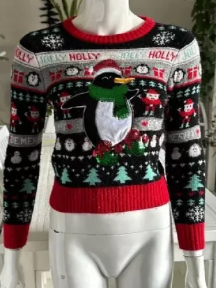 Ellise Roth A Royal Icing Christmas Penguins Print Sweater