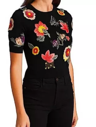 Rebecca Jarvis Black Floral Embroidered Sweater