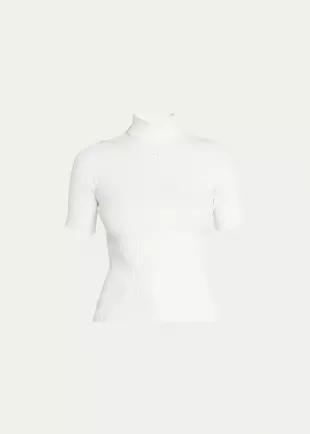 Mock-Neck Short-Sleeve Rib Pullover