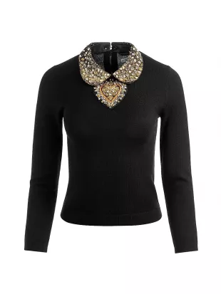 Porla Embellished Stretch-Wool Top