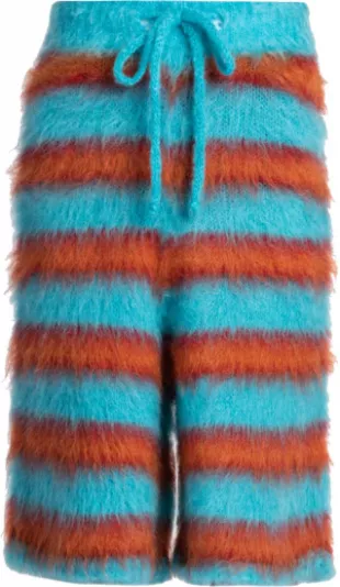 Neon Blue & Orange Striped Mohair Shorts