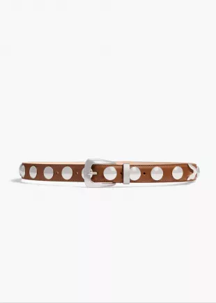 Benny Belt with Studs in Dark Tan Leather