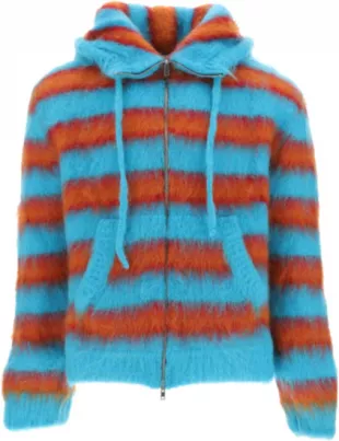 Neon Blue & Orange Striped Mohair Zip Hoodie