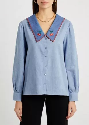 Lila Embroidered Chambray Blouse