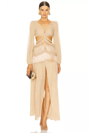 Metallic Fringe Long Dress