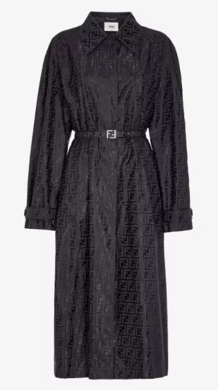 Jacquard Fabric Trench Coat in Black