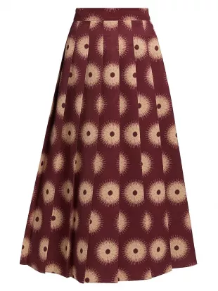 Williams Pleated Faille Midi-Skirt in Bordeaux Multi