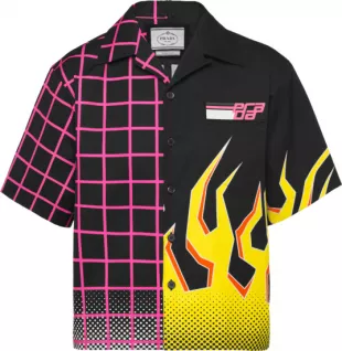 Pink Grid & Yellow Flame Double Match Shirt
