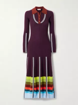 Striped ribbed wool-blend maxi dress